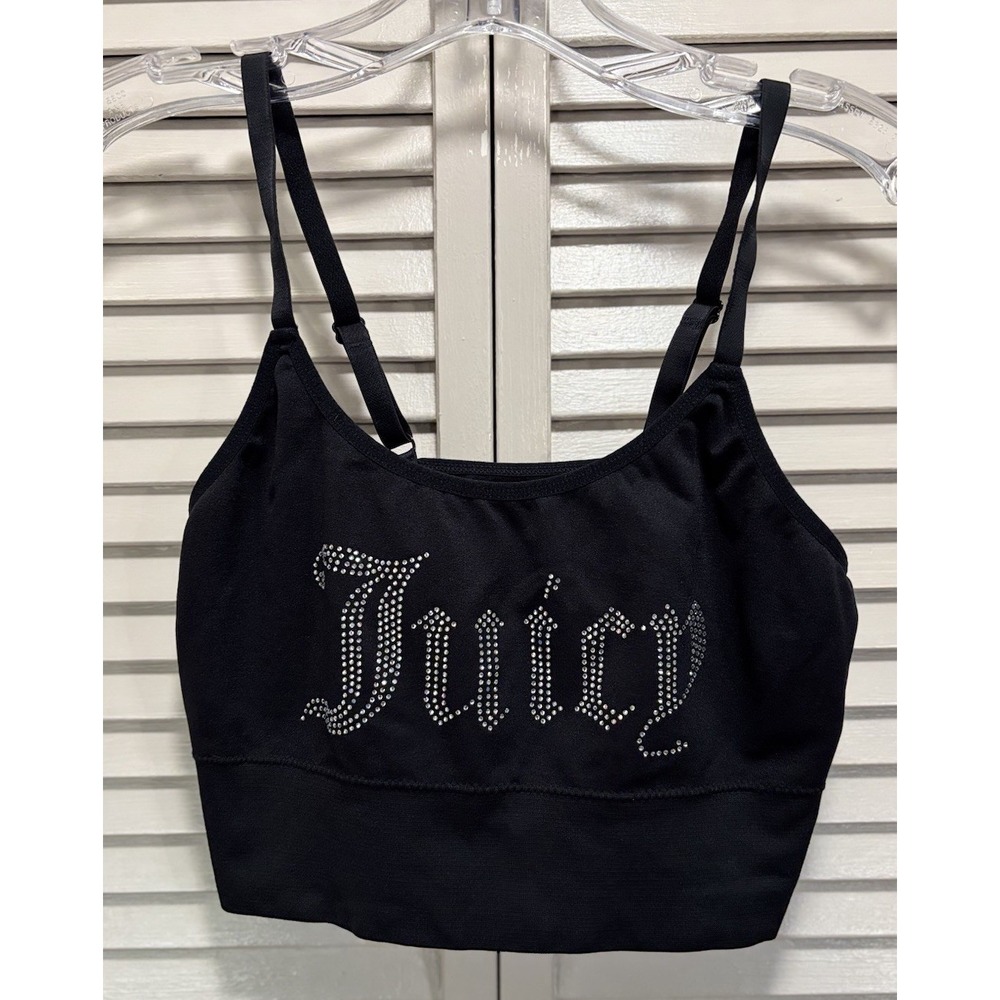 Juicy Couture Black‎ Bling Logo Sports Bra Bralette Size M/L Adjustable Straps